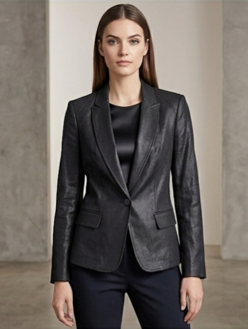 Black Women's Tailored Single-Button Blazer